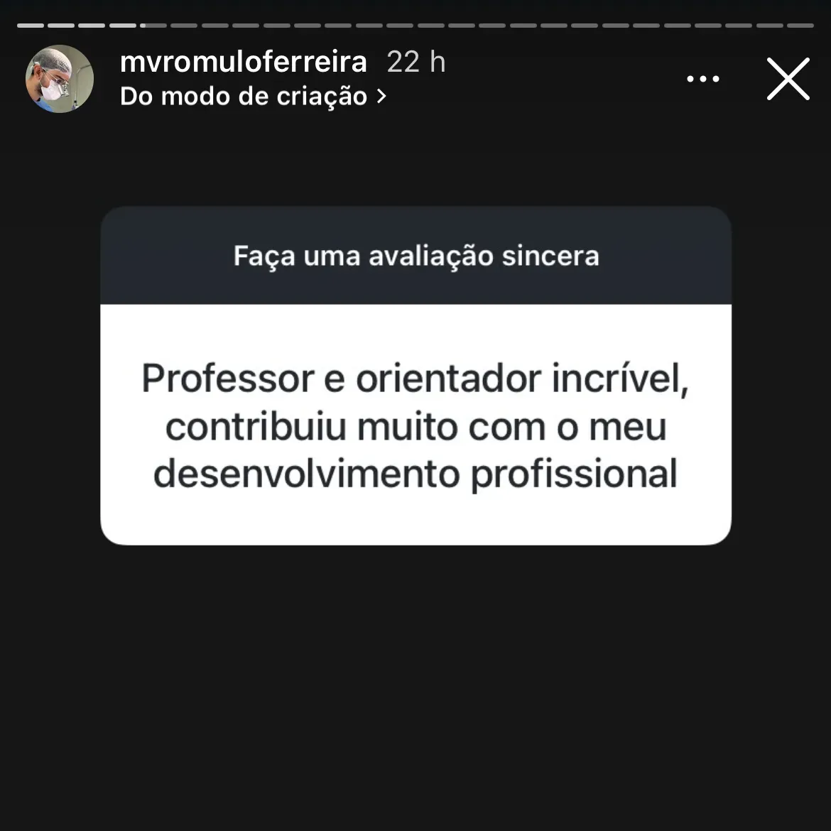 Depoimento sobre orientação do Prof. Rômulo Ferreira